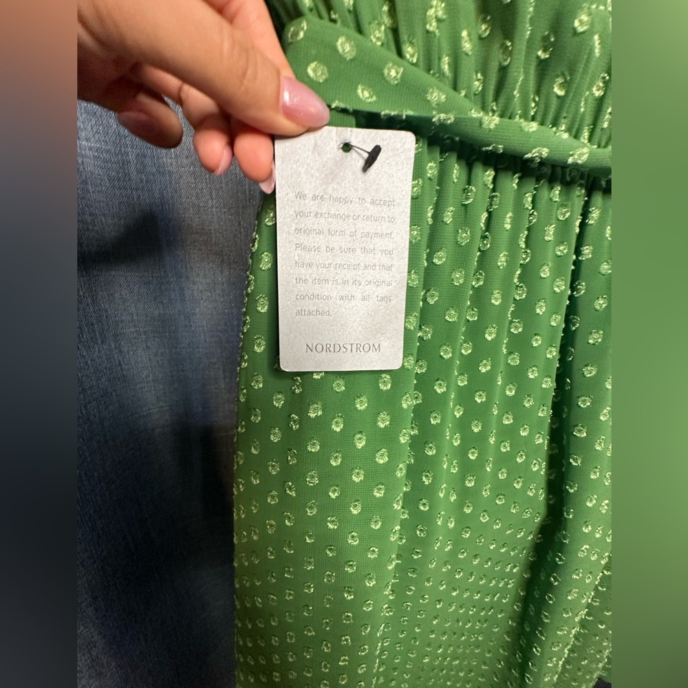 DR2 NWT S Green Swiss Dot A-Line Belted Dress‎ - Picture 4 of 6